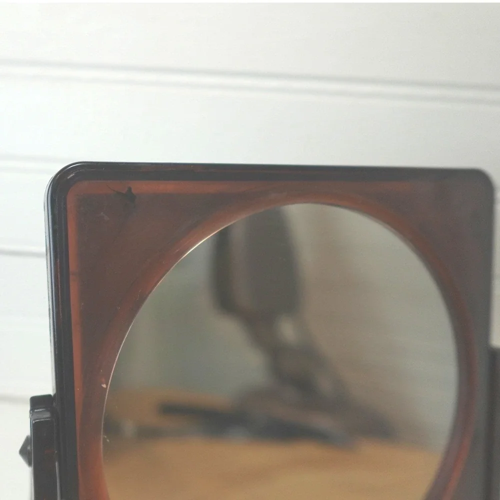 Vintage Vanity Mirror Double Sided Magnifying Made in Hong Kong MCM Lucite Frame